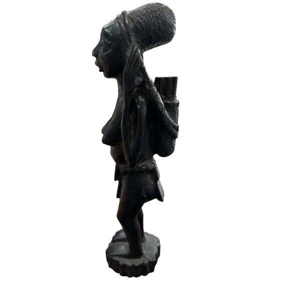 Hand-Carved Ebony Wood African Tribal Figurine fertility carrying full basket - Picture 1 of 9